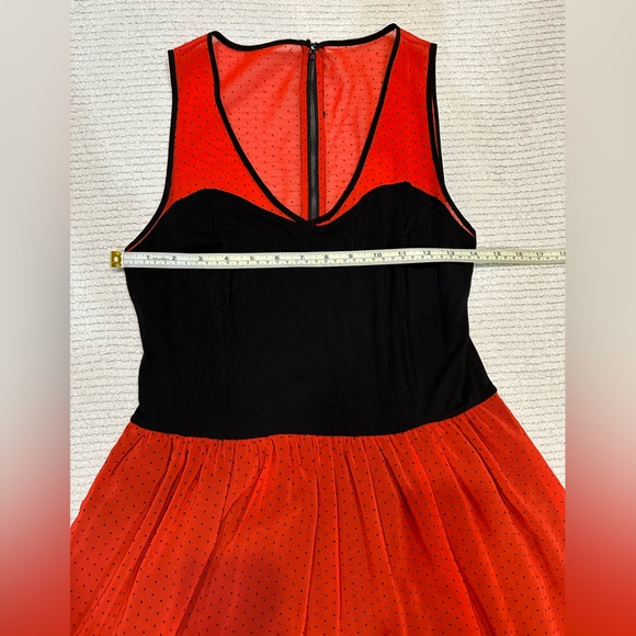 Eric & Lani dress, Size M. Red sheer with tiny black polka dots. EUC. - Picture 7 of 12